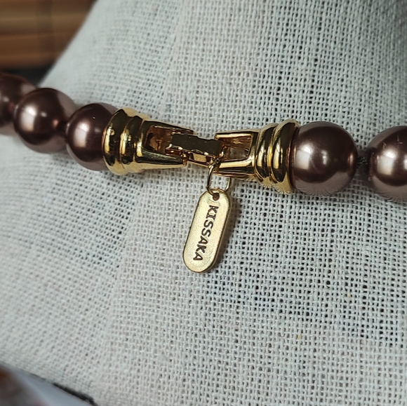Cocoa Chocolate Brown Kissaka Pearl Necklace Matching Stretch Bracelet Set EUC - Picture 4 of 5